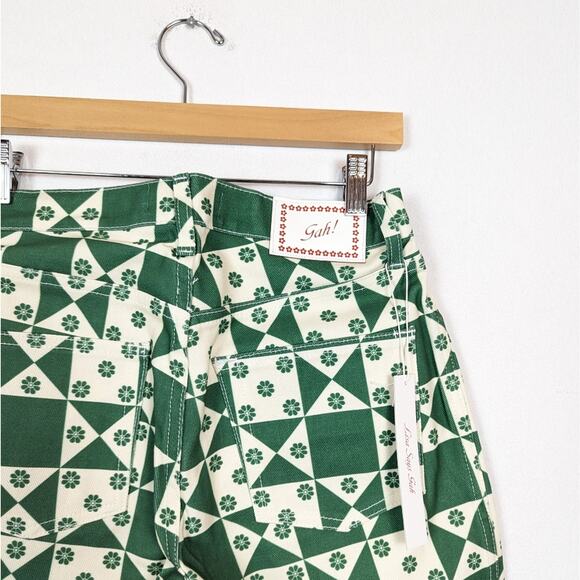 NWT Lisa Says Gah Quilt Boonville Green Floral Retro Ellis Wide Leg Jeans Size 4 - Picture 4 of 9